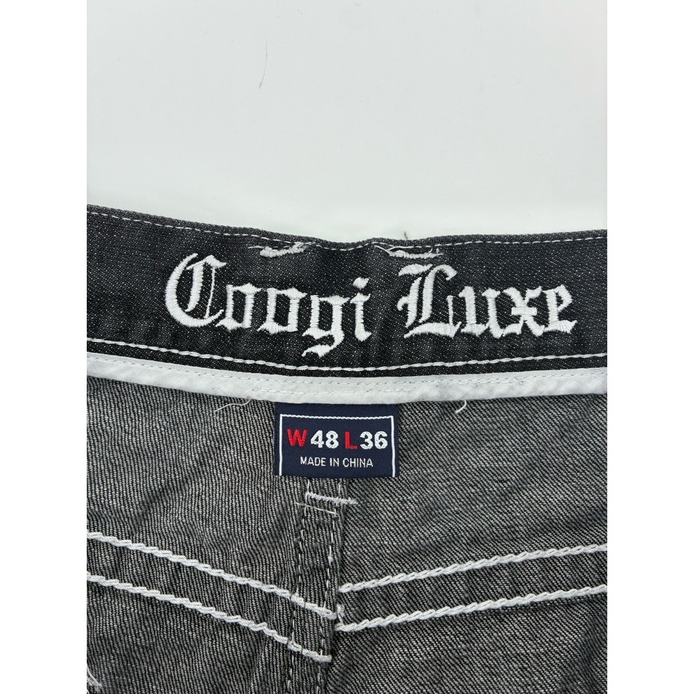 VNTG 90's Y2K Coogi Jeans Men Gray Embroidered Baggy Genuine Leather 46X27 - Picture 6 of 10